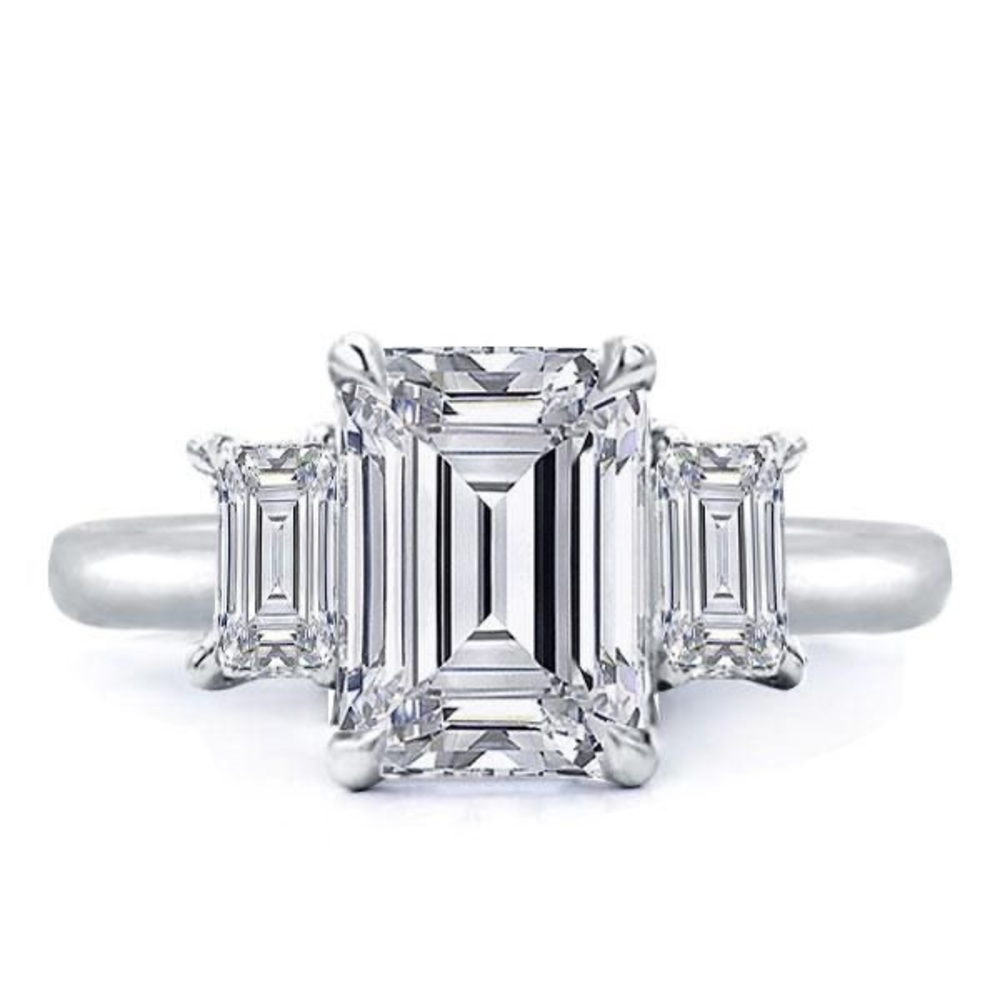 Italo Three Stone Emerald Created White Sapphire Engagement Ring